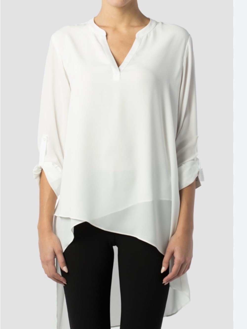 Joseph Ribkoff White Layered Blouse Long Sleeve Asymmetric Tunic Size 2